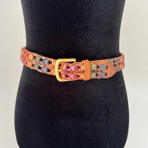 Vintage Braided Multicolor Woven Real Leather Belt